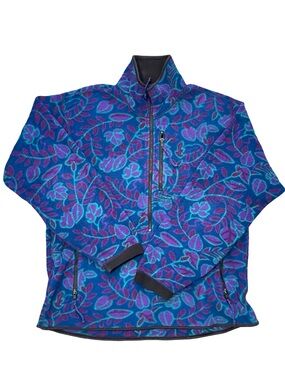 Vintage 80’s REI Fleece Pullover 1/2 Zip Blue Floral Adult Large